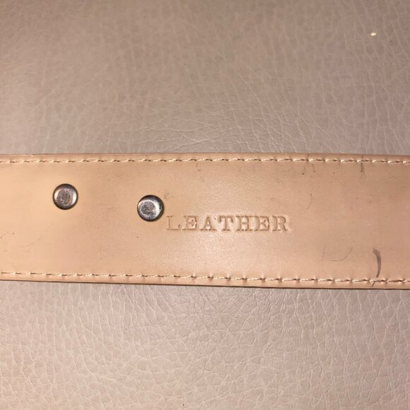 Leather Belt Tan Camel Brown 34 Small Vintage Animal Elephant Lion Metal Accent - Picture 6 of 13